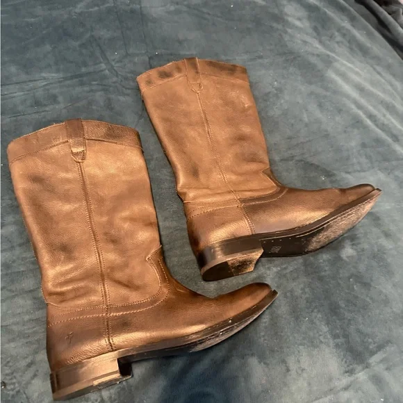 Frye Melissa Dark Brown Leather Heeled Boots - Picture 5 of 7